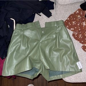 Green Faux Leather Shorts